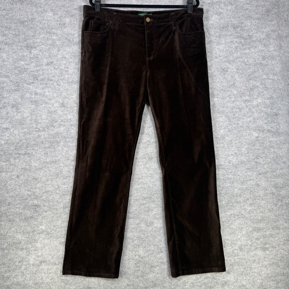 Lauren Ralph Lauren Size-16 Womens Pant Brown Velvet Straight Leg Cotton